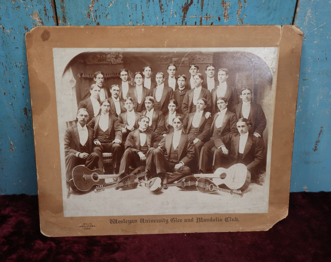 Lot 119 - Large Boarded Photograph Of Wesleyan University Glee And Mandolin Club, Photographed By Willis, Middletown, Connecticut, Note Break In Board