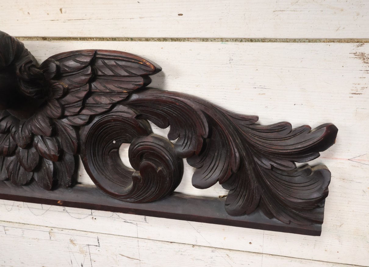 Lot 001 - Antique Salvaged Carved Wooden Furniture Fragment With Winged Cherub - 32.75" Long