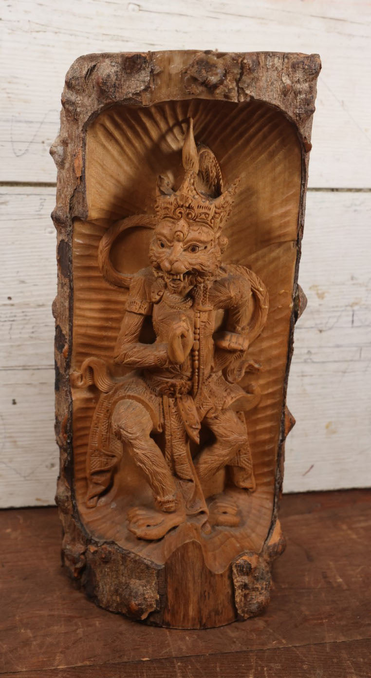 Lot 007 - Vintage Hand Carved Wooden Balinese Hindu Statue Depicting The Deity Hanuman