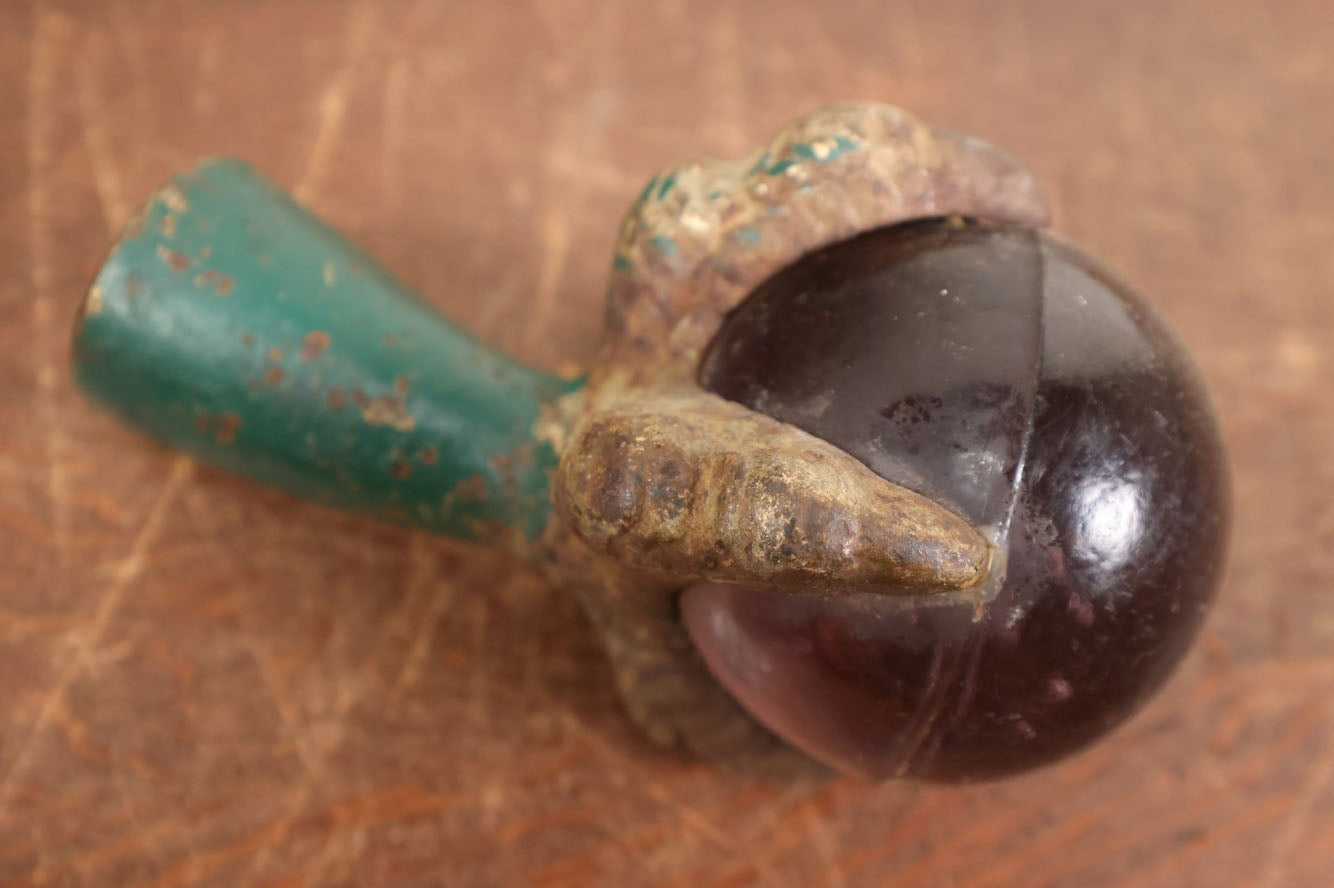 Lot 008 - Grouping Of Four Large Size Cast Iron And Glass Ball And Claw Furniture Feet With Purple Glass Balls