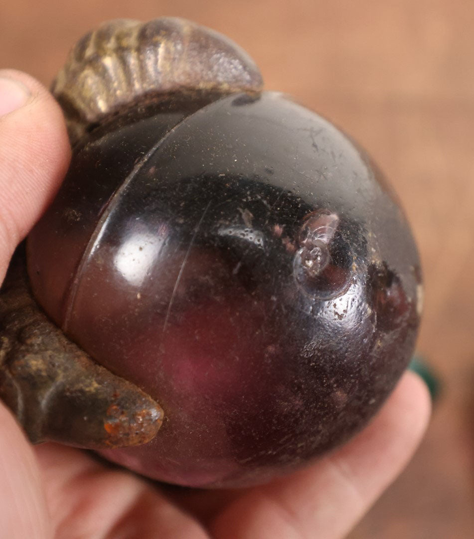 Lot 008 - Grouping Of Four Large Size Cast Iron And Glass Ball And Claw Furniture Feet With Purple Glass Balls