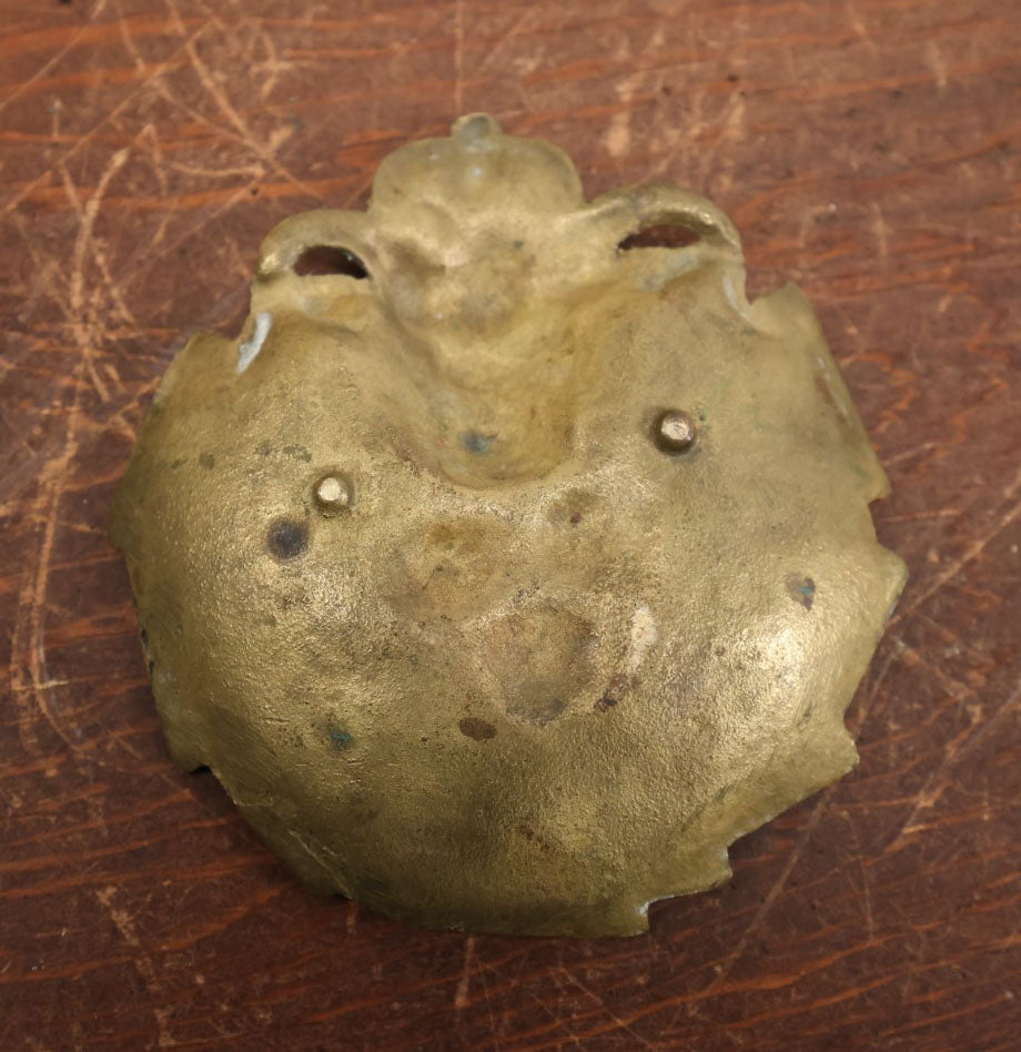 Lot 009 - Antique Brass Lucky Devil Coin And Card Dish Depicting A Snarling Horned Demon, Playing Cards, And Coins