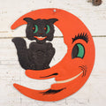 Lot 010 - Vintage H.E. Luhrs Embossed Die Cut Paper / Board Halloween Decoration, Black Cat On Moon