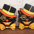 Lot 011 - Pair Of Vintage H.E. Luhrs Embossed Die Cut Paper / Board Halloween Decorations, Smiling Black Cat With Bowtie, Tophat, And Monocle