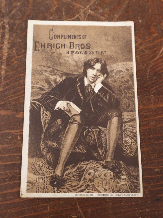 Lot 172 - Antique Trade Card Depicting Oscar Wilde, Compliments Of Ehrich Bros, Hats And Bonnets