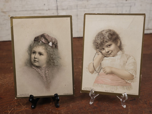 Lot 175 - Pair Of Antique Trade Cards Advertising Rumford Chemical Works, 1884, Depicting Little Girl, Horsford's Baking Powder