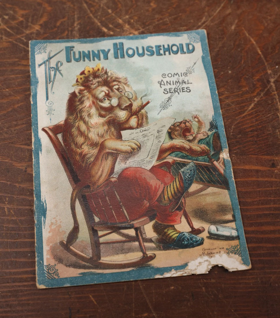 Lot 176 - "The Funny Household: Comic Animal Stories" Antique Chromolithograph Illustrated Children's Book With Images Of Anthropomorphic Animals, Mcloughlin Bros, Note Wear, Damage