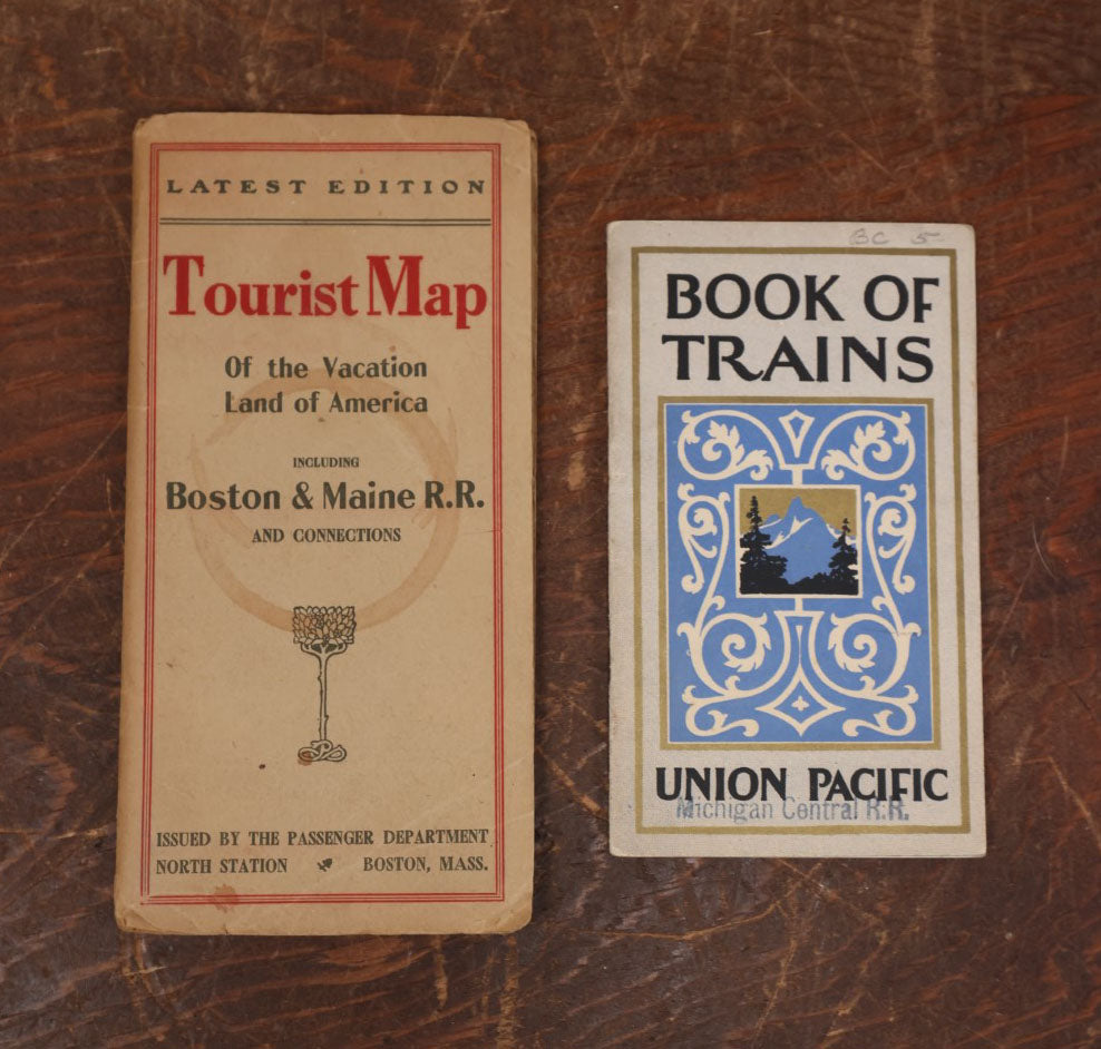 Lot 178 - Pair Of Pieces Of Train Ephemera - Boston And Maine Railroad Tourist Map, Union Pacific & Michigan Central Railroad Book Of Trains