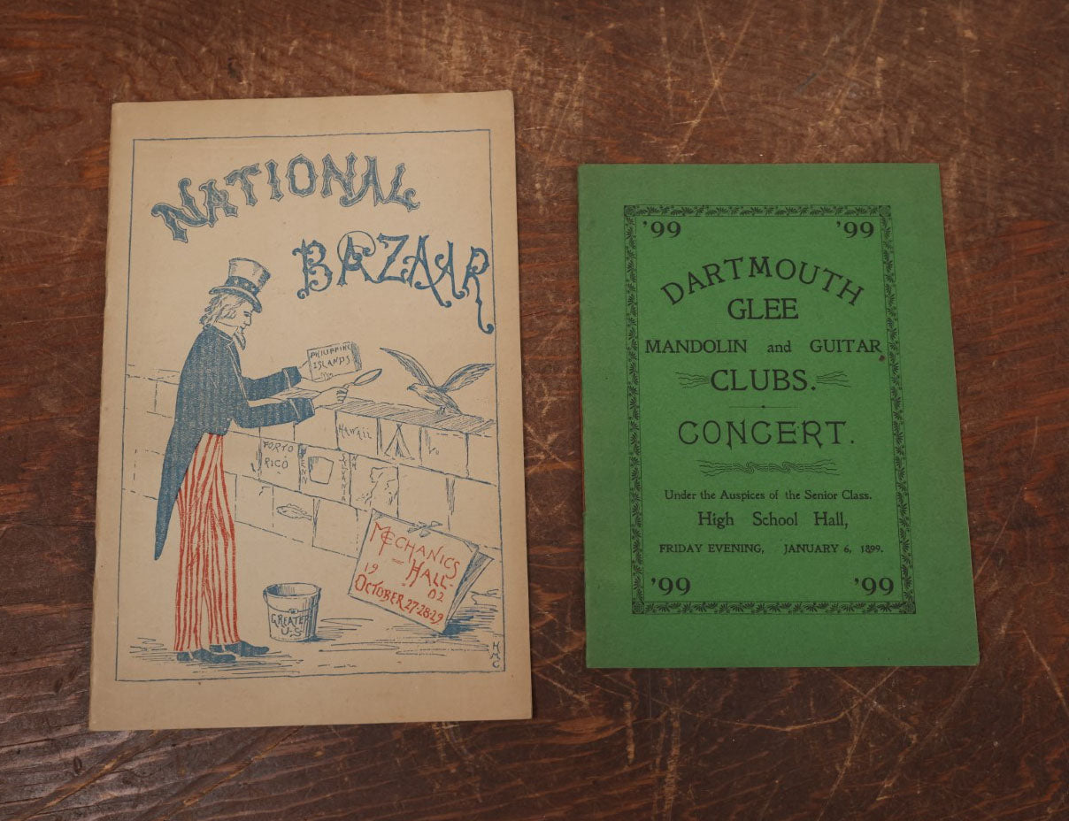 Lot 179 - Pair Of Antique Event Programs, National Bazaar 1902 With Uncle Sam On Cover, And Dartmouth Glee, Mandolin, And Guitar Clubs Concert, 1899