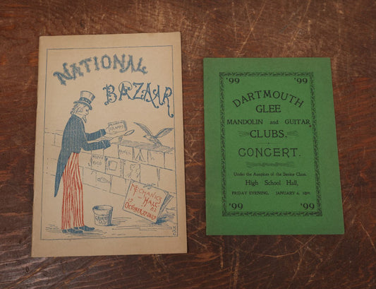 Lot 179 - Pair Of Antique Event Programs, National Bazaar 1902 With Uncle Sam On Cover, And Dartmouth Glee, Mandolin, And Guitar Clubs Concert, 1899