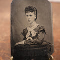 Lot 185 - Single Tintype Photo, Young Woman With Curly Tuft Of Hair, Gold Tone Necklaces