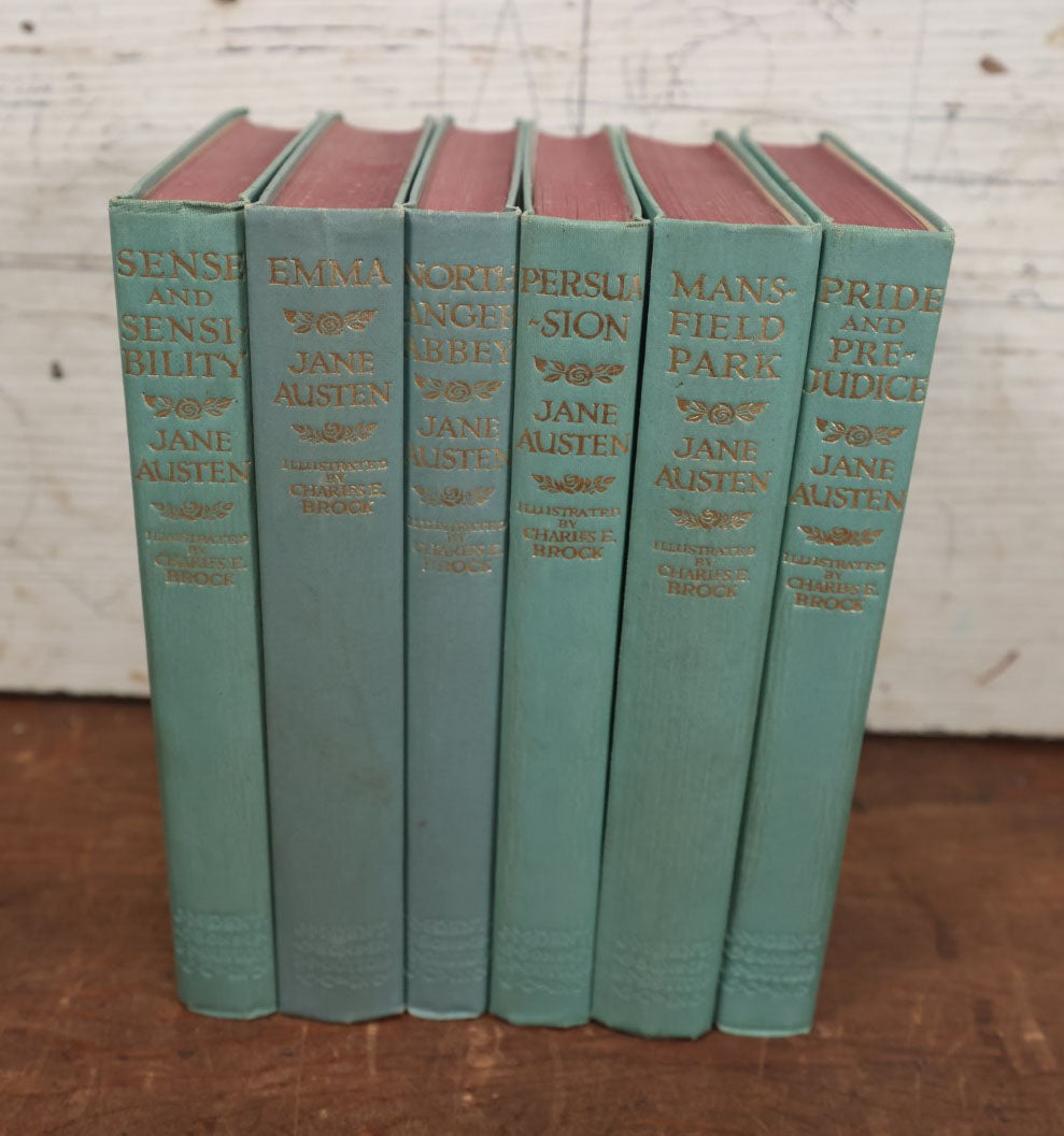 Lot 190 - Complete Six Volume Jane Austen Book Set, 1950s Reprint, With Color Plates, Including Sense And Sensibility, Pride And Prejudice, And More