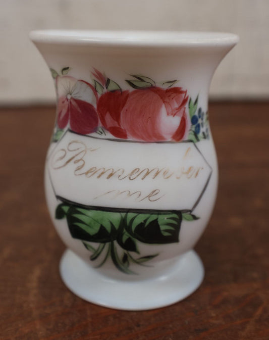 Lot 192 - Antique Hand Blown, Hand Painted "Remember Me" Handled Mug Of Vase With Pontil Mark