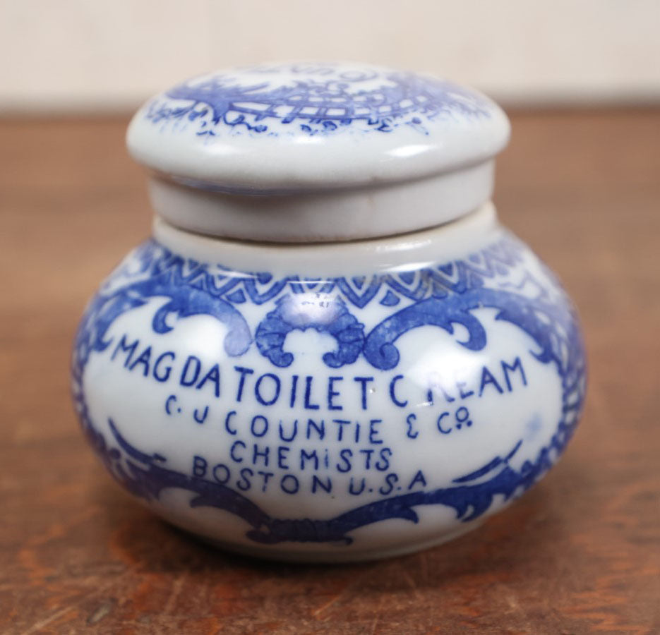 Lot 193 - Antique Porcelain Jar, Magda Toilet Cream, C.J. Countie & Co., Chemists, Boston