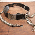 Lot 017 - Antique Masonic Knights Templar Leather Belt With Metal Adornments, Iron Cross, Chains, Size 36, Belonged To E.G. Watson, Made By Ames Sword Company