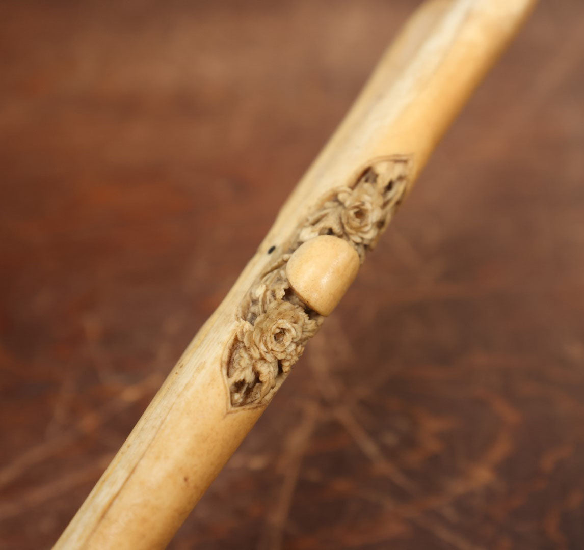 Lot 018 - Antique Ornate Carved Bone Chinese Export Glove Stretcher With Carved Flowers And People, Circa 19th Century