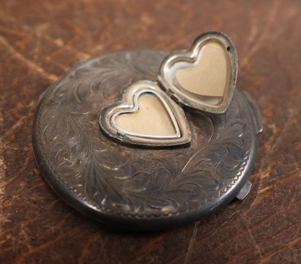 Lot 019 - Vintage Birks Sterling Silver Compact With Heart Shaped Locket On Cover