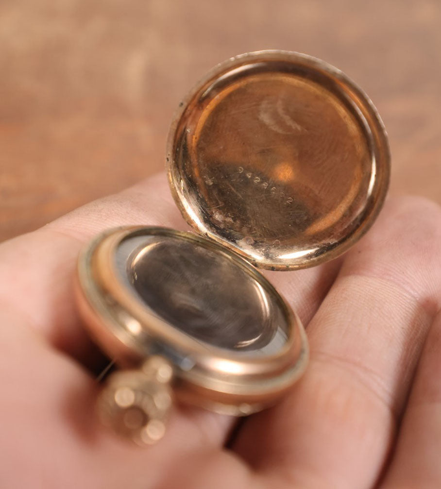 Lot 020 - Antique Pocket Watch Case With Braided Dark Brown Hair Memento Keepsake, Monogram On Cover