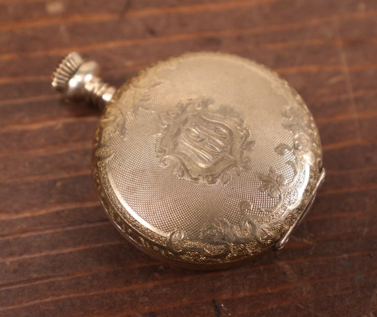 Lot 020 - Antique Pocket Watch Case With Braided Dark Brown Hair Memento Keepsake, Monogram On Cover