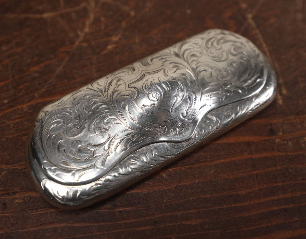 Lot 025 - Vintage Ornate Silver-Toned Etched Engraved Metal Glasses Case With Monogram, Not Sterling