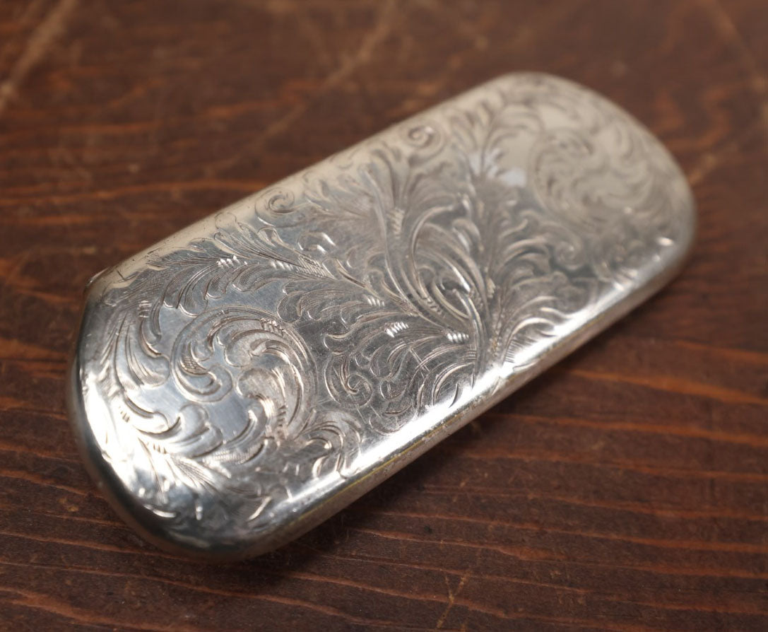 Lot 025 - Vintage Ornate Silver-Toned Etched Engraved Metal Glasses Case With Monogram, Not Sterling