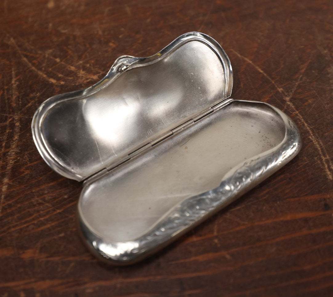 Lot 025 - Vintage Ornate Silver-Toned Etched Engraved Metal Glasses Case With Monogram, Not Sterling