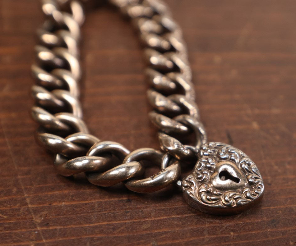 Lot 026 - Antique Etched Chain Bracelet With Miniature Padlock And Key, Working Condition, Marked G.