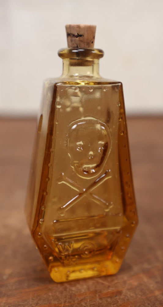 Lot 027 - Vintage Wheaton Fantasy / Faux Poison Bottle With Skull And Crossbones, R.I.P., Orange / Amber Color, Circa 1970s, Vintage Novelty Item