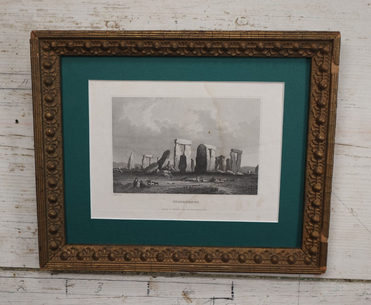 Lot 031 - Antique Framed Engraving Print Of Stonehenge, Published By Hermann J. Meyer, New York, Original By Carl Reiss, No Glass In Frame, Note Moisture Damage