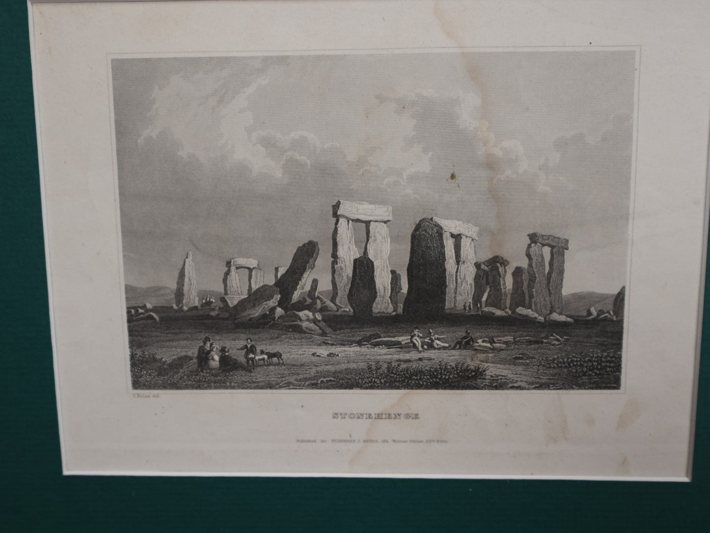 Lot 031 - Antique Framed Engraving Print Of Stonehenge, Published By Hermann J. Meyer, New York, Original By Carl Reiss, No Glass In Frame, Note Moisture Damage