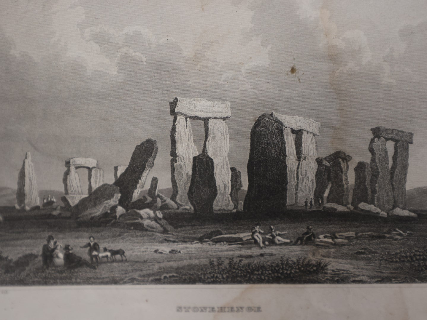 Lot 031 - Antique Framed Engraving Print Of Stonehenge, Published By Hermann J. Meyer, New York, Original By Carl Reiss, No Glass In Frame, Note Moisture Damage