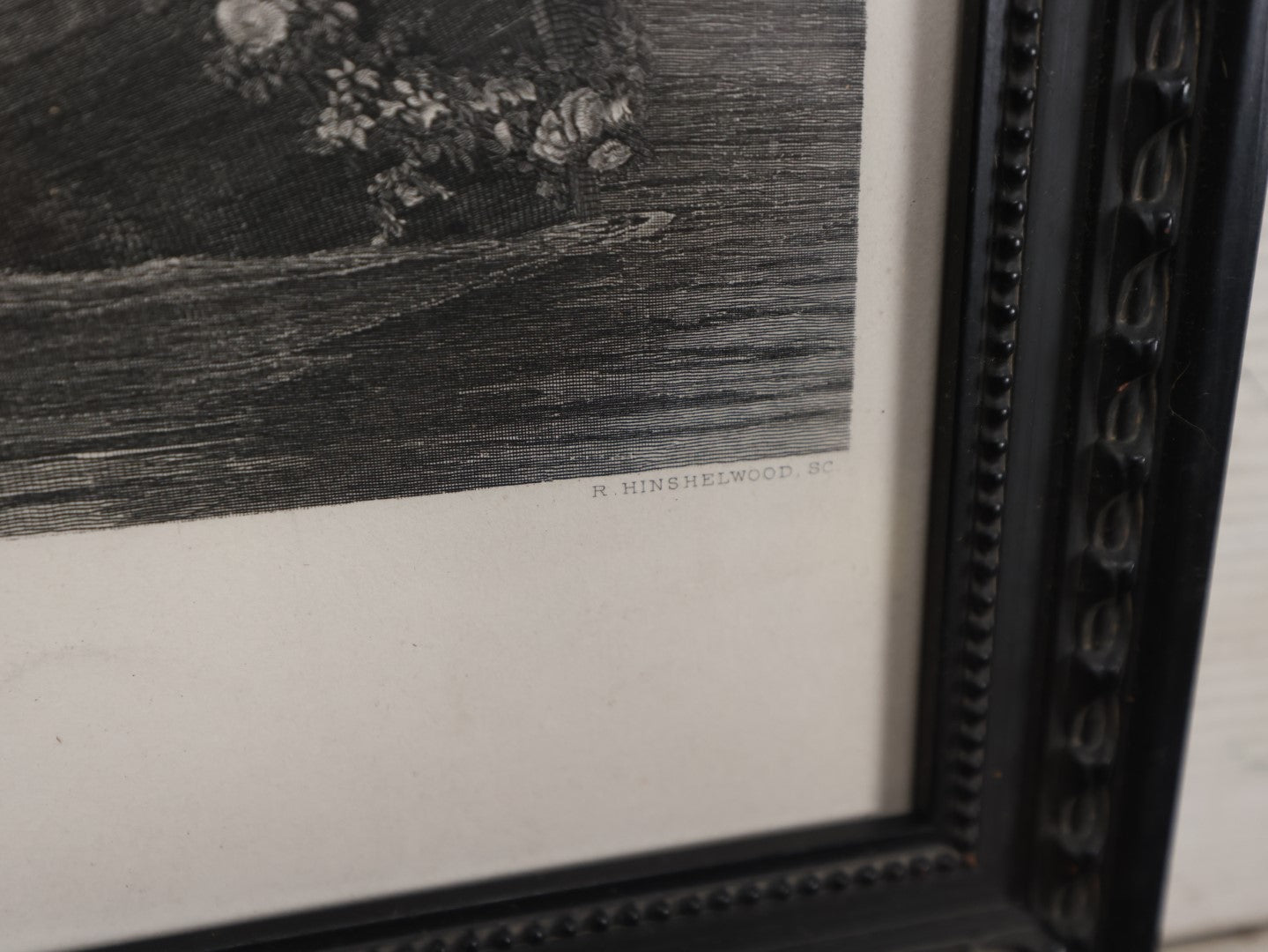 Lot 034 - Antique Framed Print Of Woman's Dead Body Being Ferried On A Boat, Titled "Elaine," Inspired By Alfred Tennyson's "Elaine, The Lady Of Ashlott," George Barris Publisher, Robert Hinshelwood After Toby Edward Rosenthal