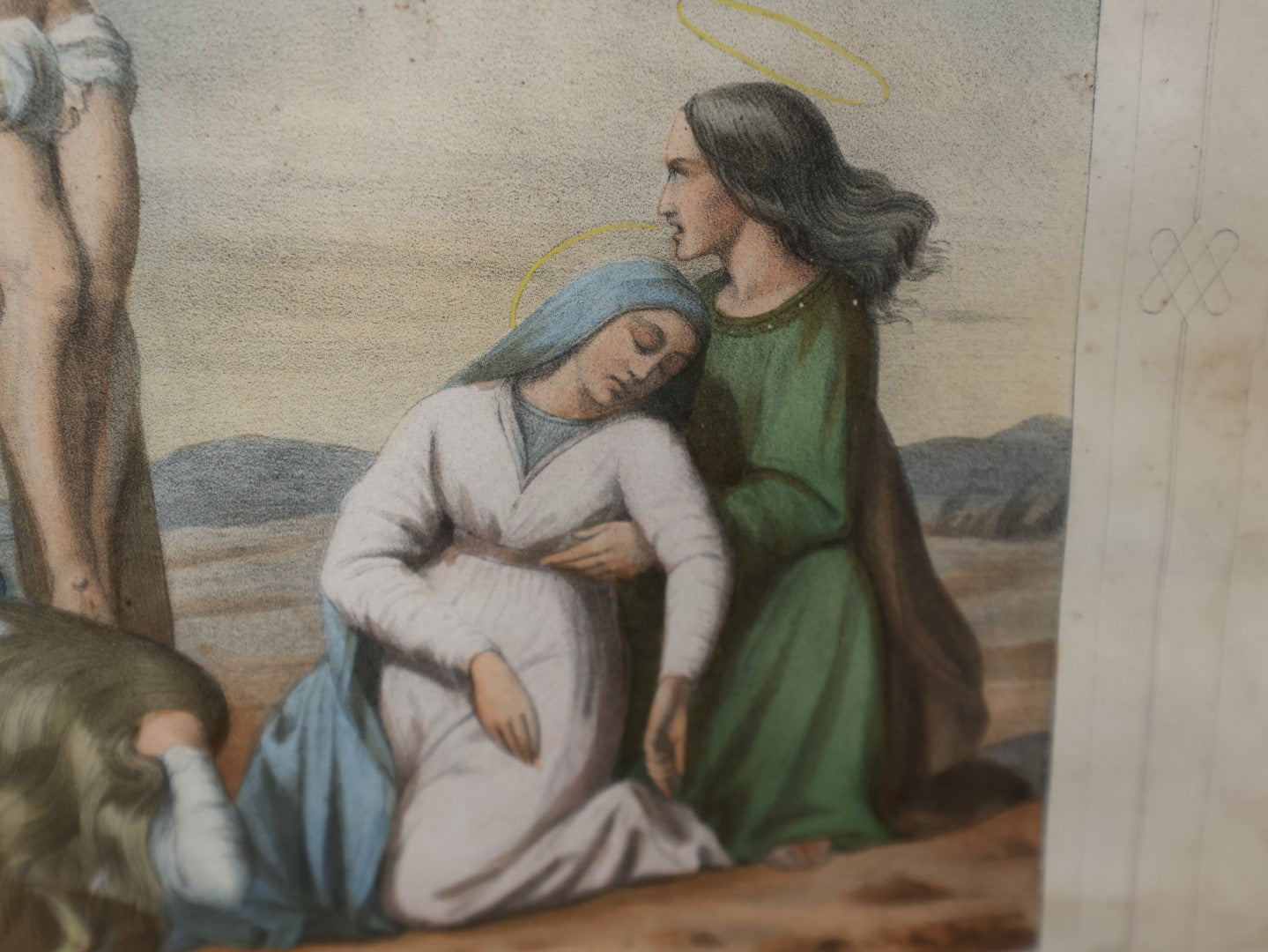 Lot 035 - Antique Hand Colored Lithograph Depicting The 12th Station Of The Cross, "Jesus Dies On The Cross," In Original Frame, French Print