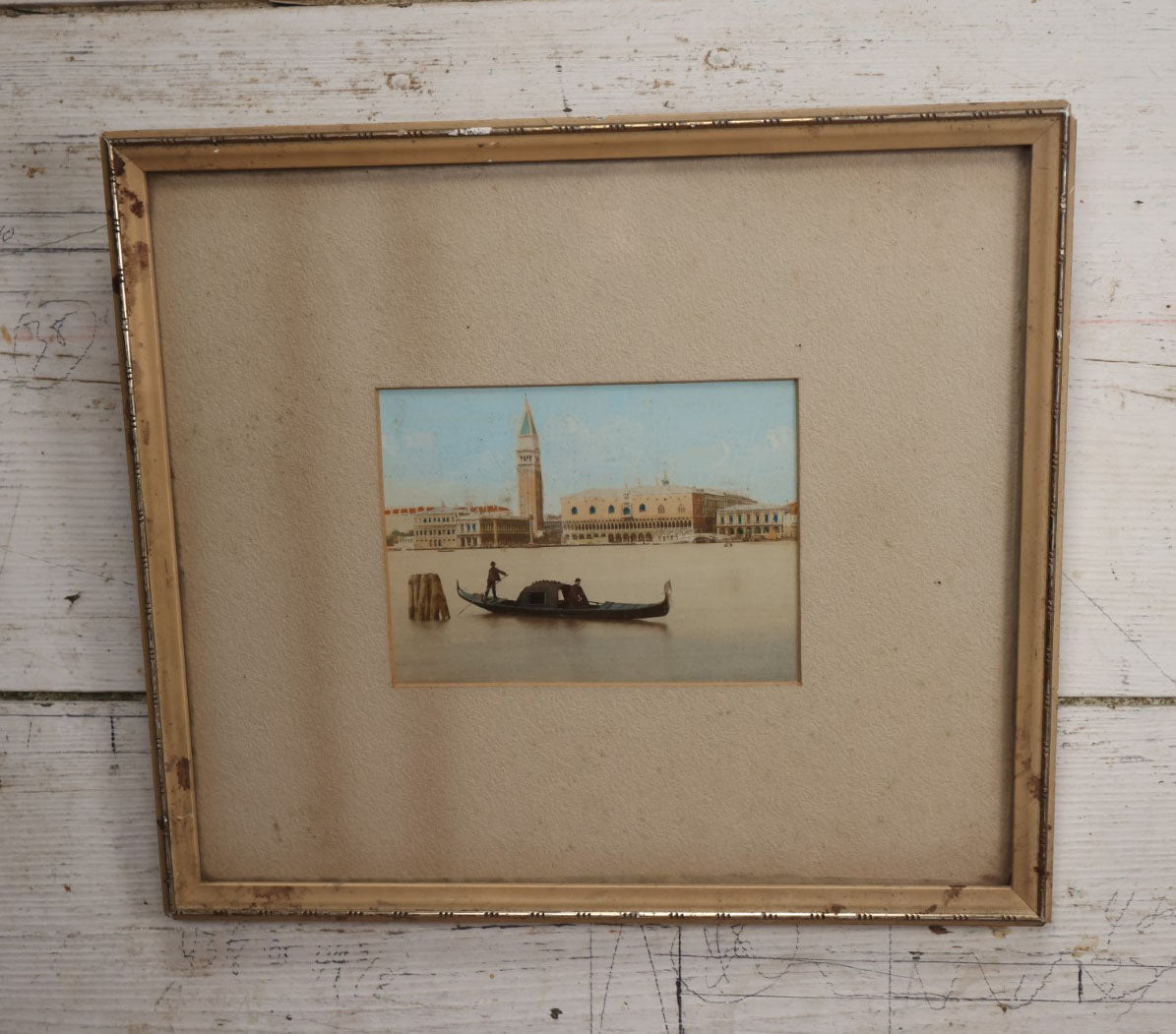 Lot 037 - Early Hand Colored Albumen Photograph Of A Gondola In Venice, Buildings In Background, In Frame