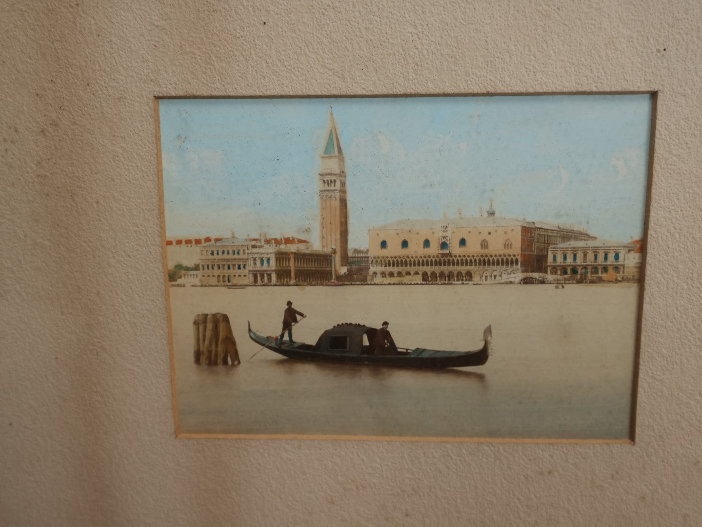 Lot 037 - Early Hand Colored Albumen Photograph Of A Gondola In Venice, Buildings In Background, In Frame