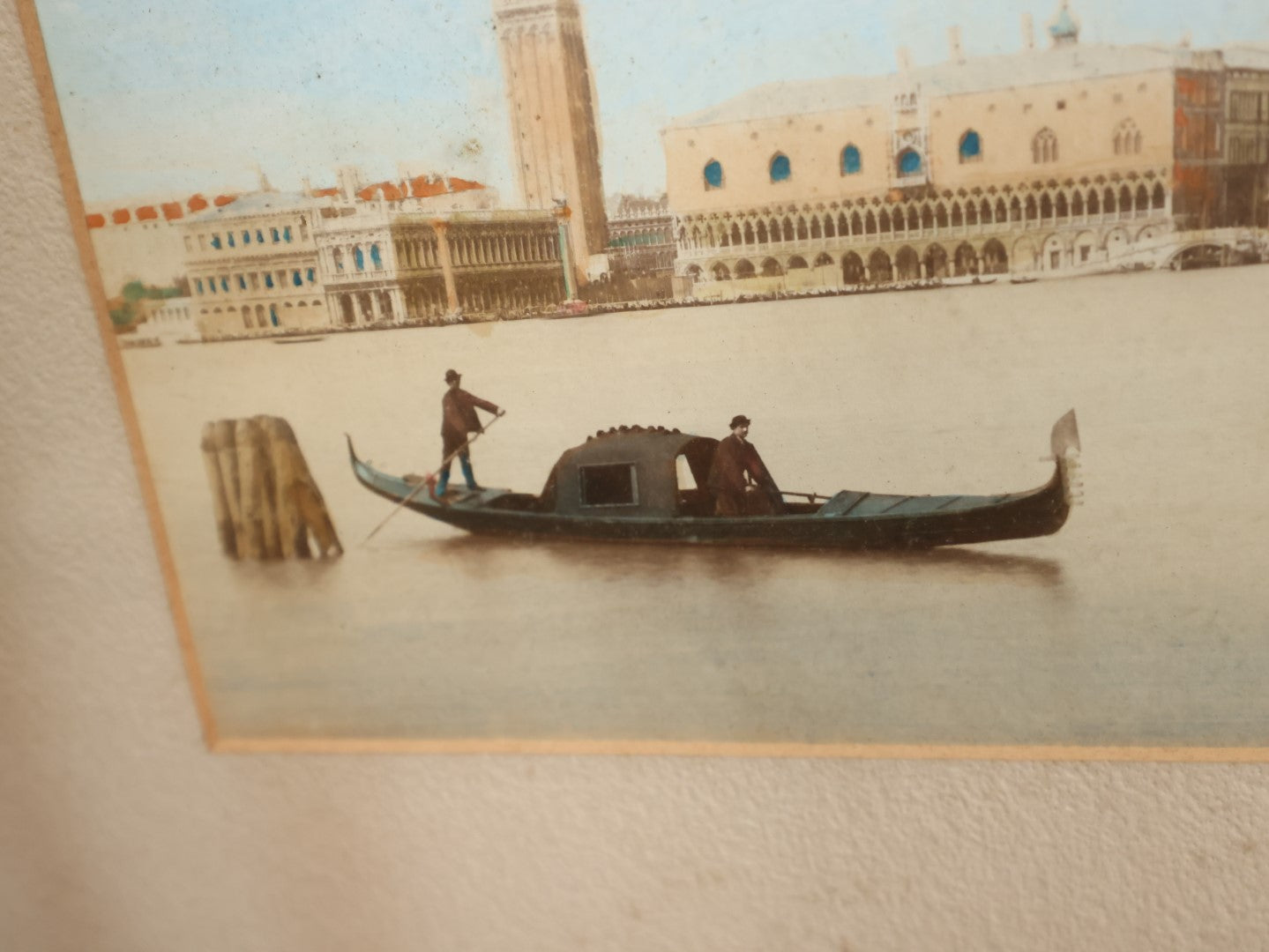 Lot 037 - Early Hand Colored Albumen Photograph Of A Gondola In Venice, Buildings In Background, In Frame