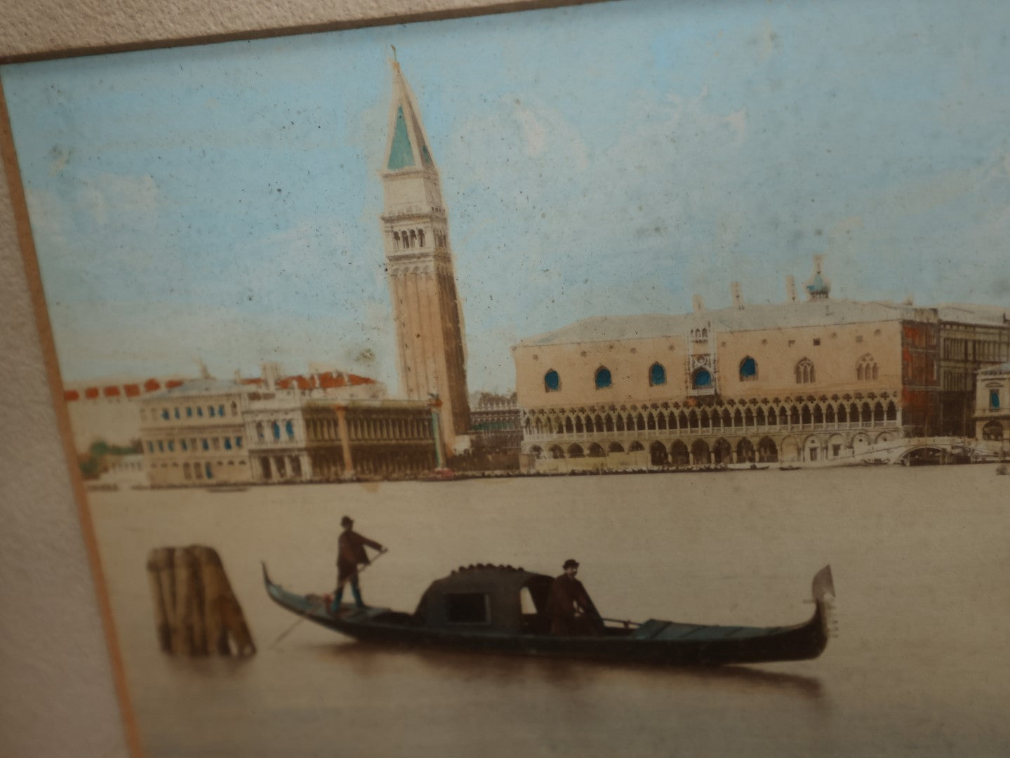 Lot 037 - Early Hand Colored Albumen Photograph Of A Gondola In Venice, Buildings In Background, In Frame