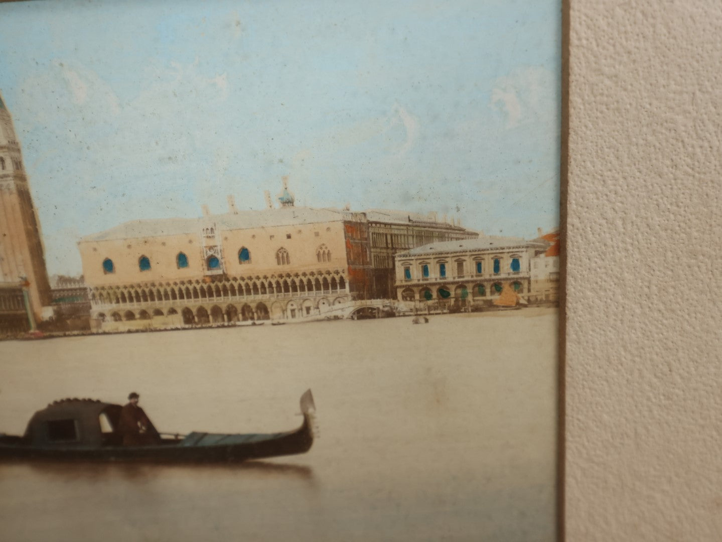 Lot 037 - Early Hand Colored Albumen Photograph Of A Gondola In Venice, Buildings In Background, In Frame