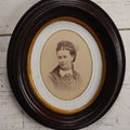 Lot 038 - Antique Victorian Photograph With Hand Tinting In Oval Wood Frame Of Lennie M. Sweet, Young Woman At About 26 Years Old, Note On Back