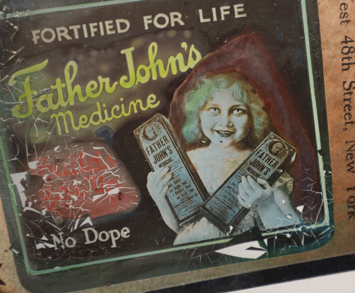 Lot 044 - Single Antique Magic Lantern Slide Advertising Father John's "No Dope" Medicine, Made By Standard Slide Corp, New York, Not Wear