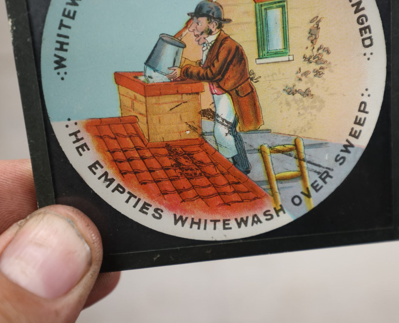 Lot 045 - Single Antique Magic Lantern Slide, Comic White Washer Image