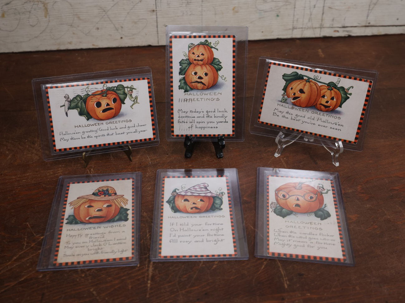 Lot 051 - Grouping Of Six Antique Halloween Postcards Of Jack-O-Lantern J.O.L. Pumpkins, 1920s