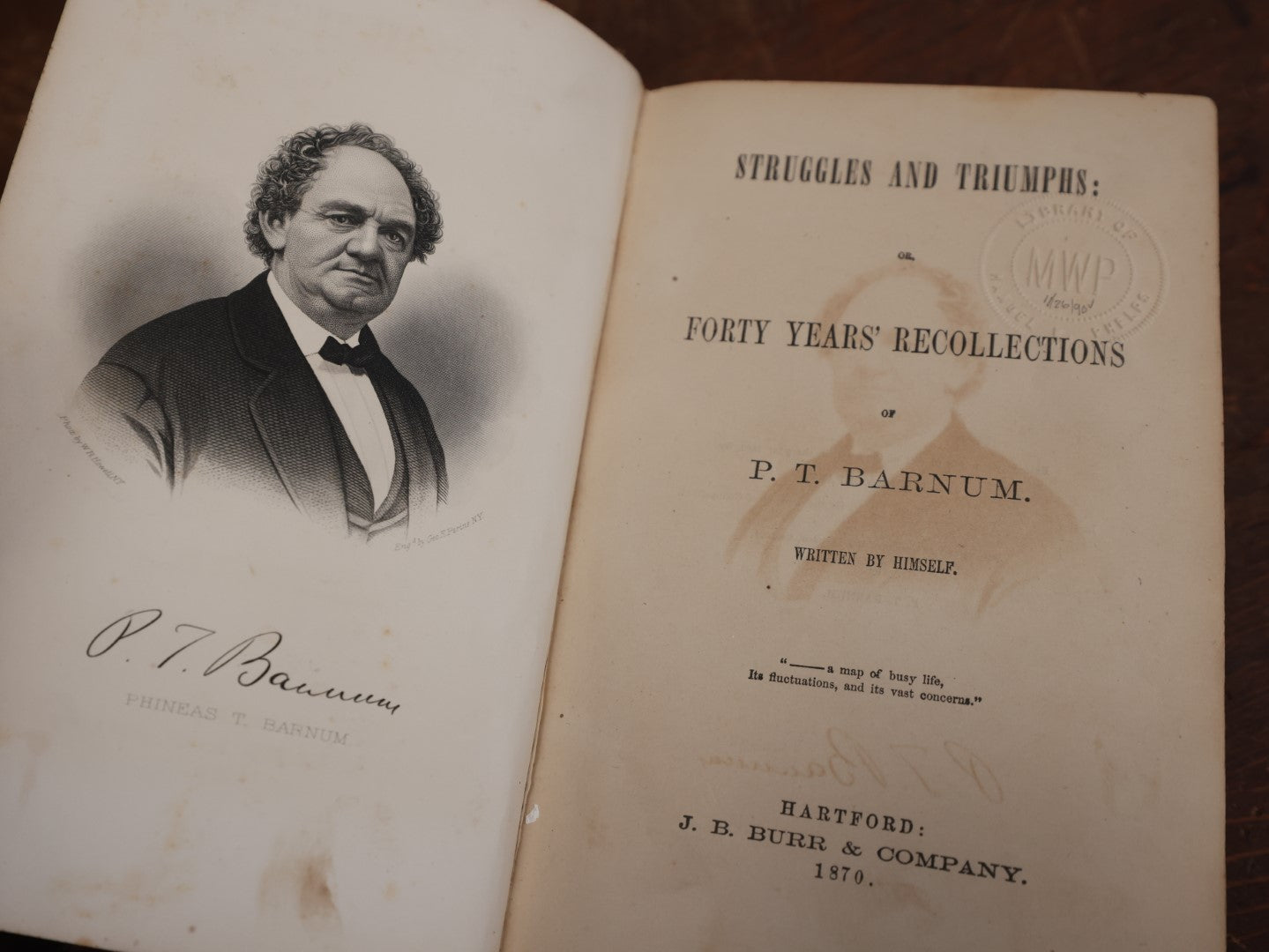 Lot 064 - Struggles And Triumphs Or Forty Years' Recollections Of P.T. Barnum, Written By Himself, Phineas T. Barnum Autobiography, 1870, Illustrated By Fay & Cox, Note Wear To Spine, Binding