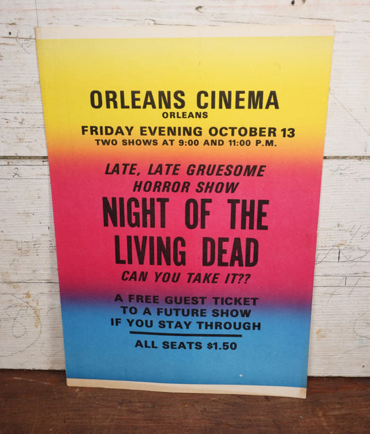 Lot 066 - Vintage Movie Poster Advertising "Night Of The Living Dead," Friday October 13th, Circa 1972, From Orleans Cinema, Massachusetts, "Late, Late Gruesome Horror Show"