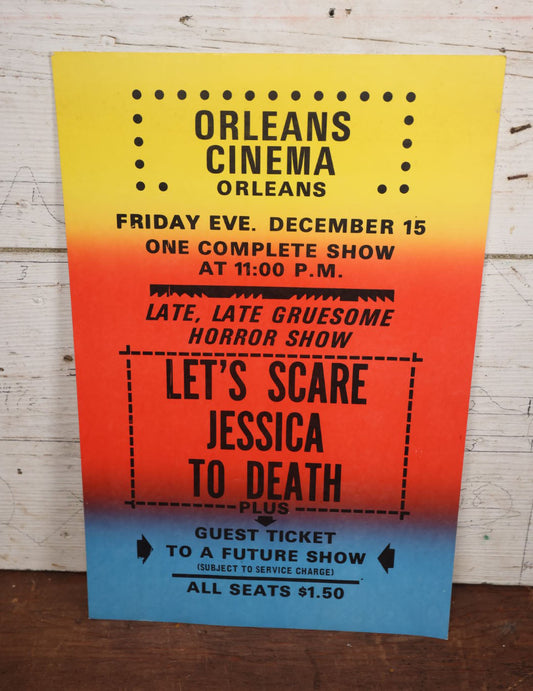 Lot 067 - Vintage Movie Poster Advertising "Let's Scare Jessica To Death," Friday December 15th,  Circa 1972, From Orleans Cinema, Massachusetts, "Late, Late Gruesome Horror Show"