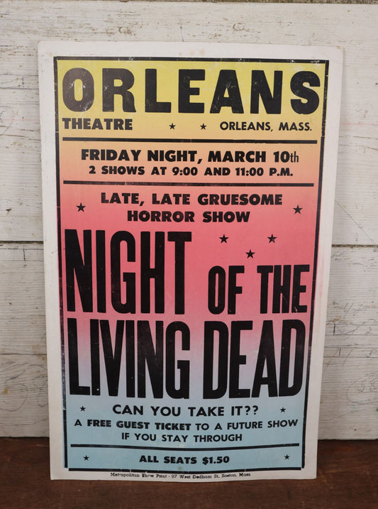 Lot 068 - Vintage Movie Poster Advertising "Night Of The Living Dead," Friday March 10th, Circa 1972, From Orleans Cinema, Massachusetts, "Late, Late Gruesome Horror Show," Printed By Metropolitan Show Print, Boston