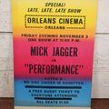 Lot 070 - Vintage Movie Poster Advertising Mick Jagger In X-Rated Movie "Performance," Friday November 3rd, Circa 1972, From Orleans Cinema, Massachusetts