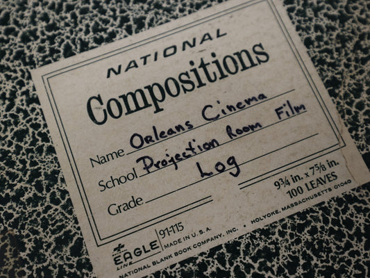 Lot 072 - Vintage Composition Notebook Log Book For Orleans Cinema, Massachusetts, Projection Room Film Log, 1970s And 1980s, Containing Notes On Many Classic Films Shown On 35Mm, Star Wars, Halloween, The Shining, And More