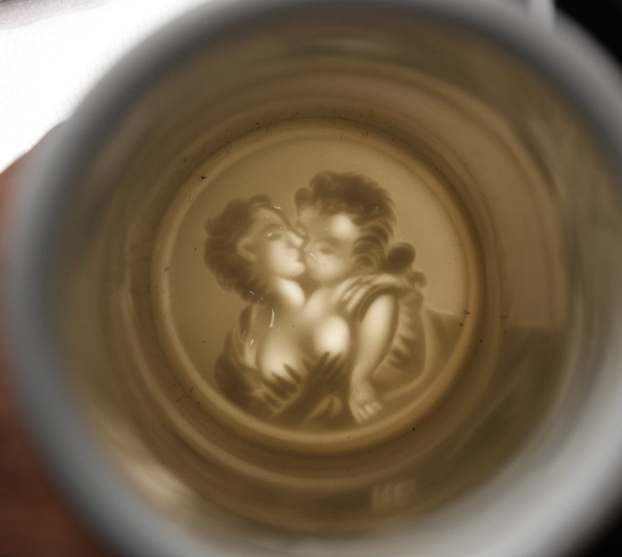 Lot 074 - Vintage Lithophane Frankfurt Germany Beer Stein Showing Man Woman Kissing And Groping When Held Up To Light