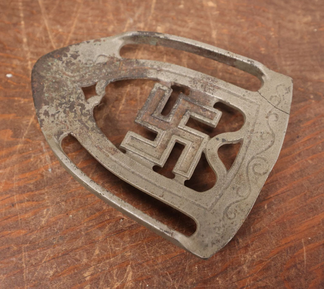 Lot 078 - Antique Cast Iron Sad Iron Trivet With "Whirling Logs" Swastika Motif, A Pre-Nazi Symbol Of Good Luck, Note Two Cracks, Please See Description